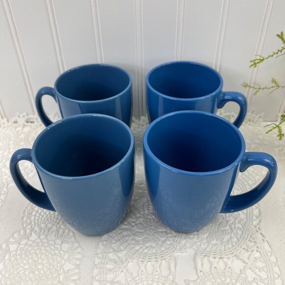 Set Of 4 Corelle Stoneware Coffee Tea Mugs 10 Oz Blue - Picture 3 of 10